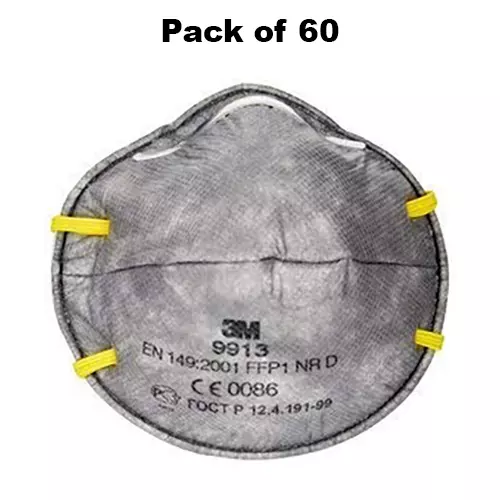 3M Universal Fit Nose Mask Cup-Shaped Free Size Grey for Dust Pollution Protection Use, 9913 (Pack of 60 Pcs)