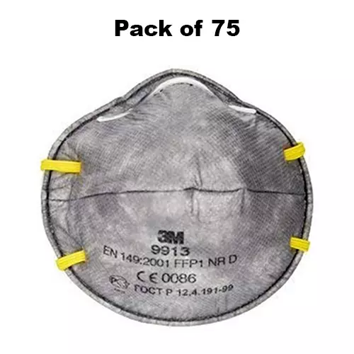 3M Universal Fit Nose Mask Cup-Shaped Free Size Grey for Dust Pollution Protection Use, 9913 (Pack of 75 Pcs)