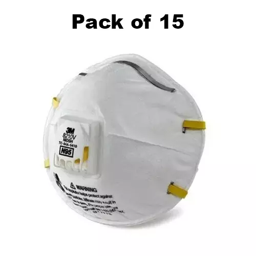 3M Universal Fit N-95 Nose Mask with Volv Cup-Shaped Standard Size White Polyisoprene for Dust Pollution Protection Use, 8210 (Pack of 15 Pcs)