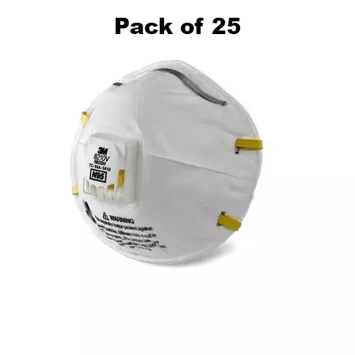 3M Universal Fit N-95 Nose Mask with Volv Cup-Shaped Standard Size White Polyisoprene for Dust Pollution Protection Use, 8210 (Pack of 25 Pcs)