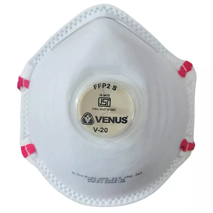 Venus FFP2 S Universal Fit Nose Mask with Volv White Dual Shell Design for Pollution Dust Protection Use, V-20 (Pack of 50 Pcs)