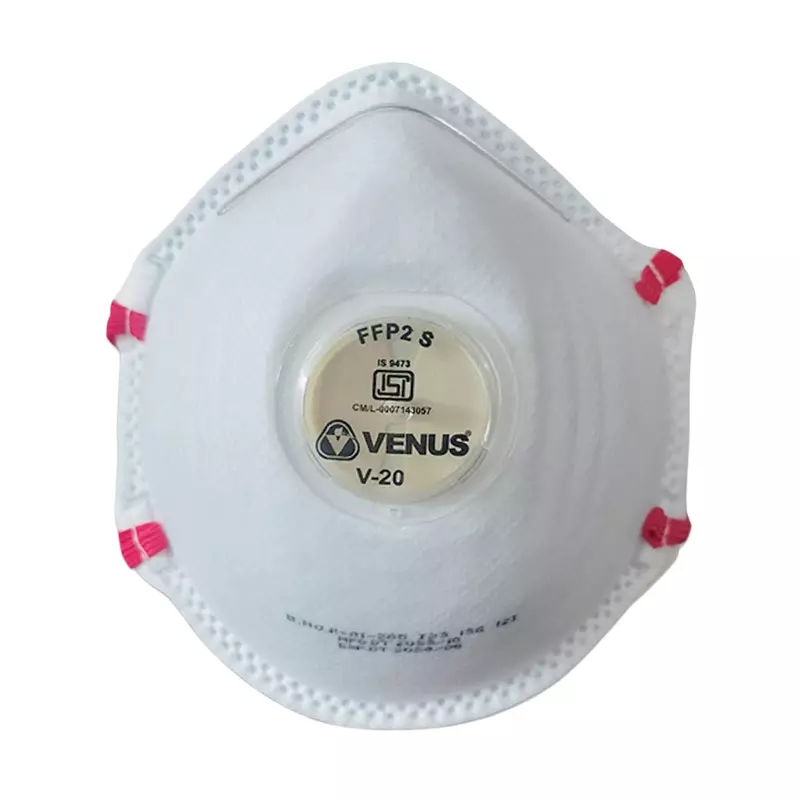 Venus FFP2 S Universal Fit Nose Mask with Volv White Dual Shell Design for Pollution Dust Protection Use, V-20 (Pack of 100 Pcs)