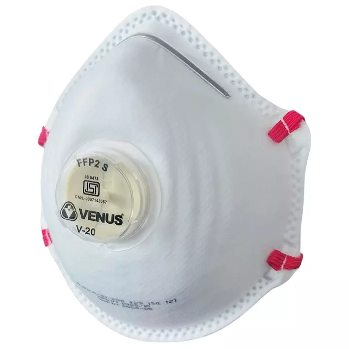 Venus FFP2 S Universal Fit Nose Mask with Volv White Dual Shell Design for Pollution Dust Protection Use, V-20 (Pack of 100 Pcs)