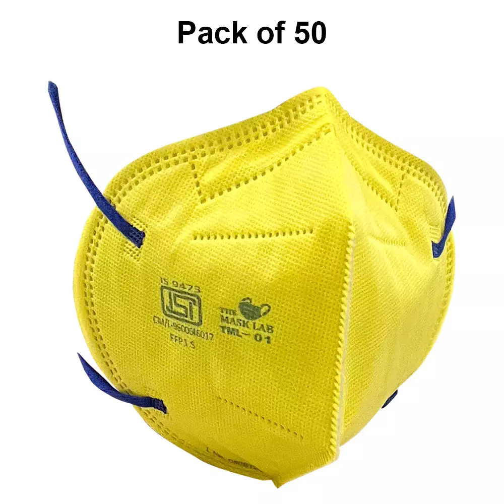 The Mask Lab Face Mask C Shape Polypropylene Head Loop Yellow for Industrial Safety & Medical Purpose, TML-01 50 Pcs