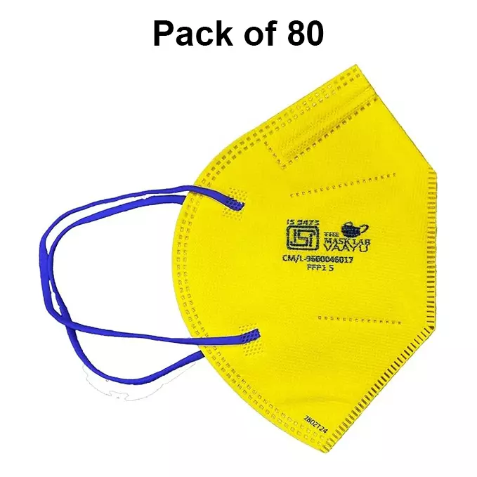 The Mask Lab Face Mask C Shape Polypropylene Head Loop Yellow for Industrial Safety & Medical Purpose, VAAYU 80 Pcs