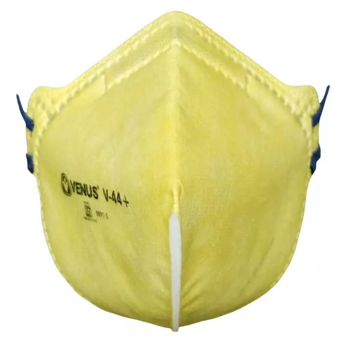 Venus Fold Flat V Style Safety Face Mask Free Size Yellow Color, V-44+ (Pack of 100)