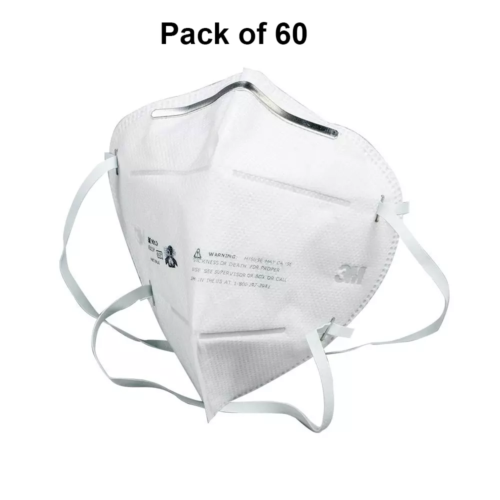 3M Universal Fit N-95 Nose Mask Cup-Shaped Free Size White for Dust Pollution Protection Use, 9010 (Pack of 60 Pcs)
