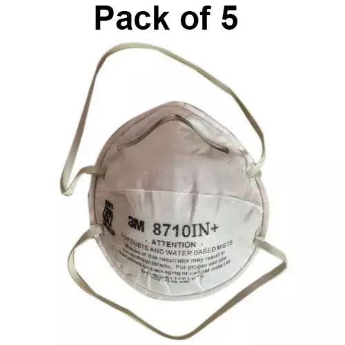 3M Universal Fit Nose Mask Cup-Shaped Free Size White for Dust Pollution Protection Use, 8710 IN Plus (Pack of 5 Pcs)