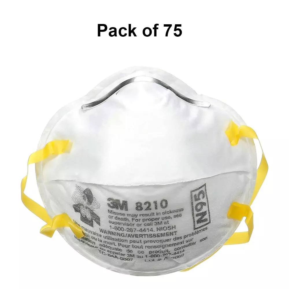 3M Universal Fit Nose Mask Cup-Shaped Free Size White for Dust Pollution Protection Use, 8210 (Pack of 75 Pcs)