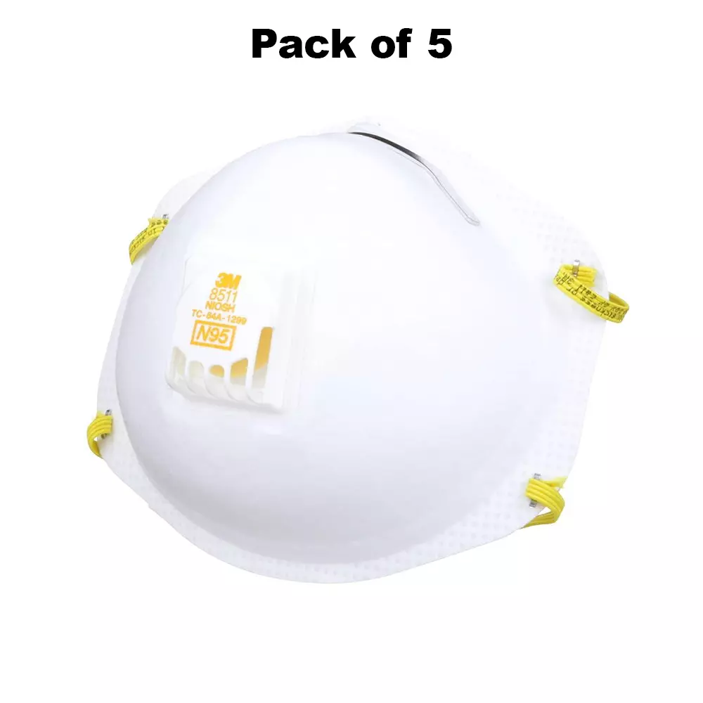 3M Universal Fit Nose Mask Cup-Shaped Standard Size White Braided Elastic for Dust Pollution Protection Use, 8511 (Pack of 5 Pcs)