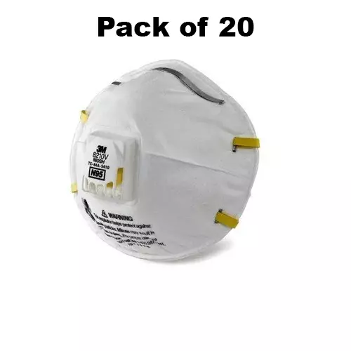 3M Universal Fit N-95 Nose Mask with Volv Cup-Shaped Standard Size White Polyisoprene for Dust Pollution Protection Use, 8210 (Pack of 20 Pcs)