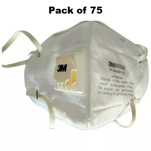 3M Universal Fit Nose Mask with Volv V Shaped Meduim Size White Cotton for Dust Pollution Protection Use, 9004 V (Pack of 75 Pcs)