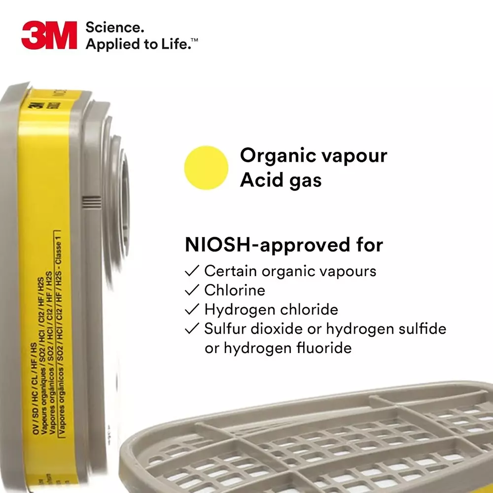 3M Organic Vapor Acid Gas Cartridge Yellow & Grey for Oil & Gas, Food Safety, 6003 (Pack of 1 Set)