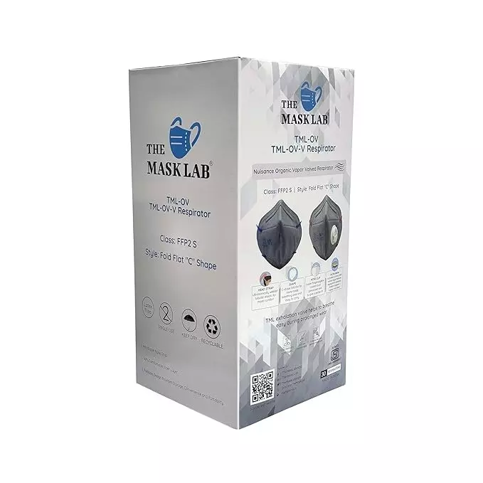 The Mask Lab Face Mask Organic Vapour With Valve C Shape Polypropylene Ear Loop Grey for Industrial Safety & Medical Purpose, TML-OV-V 30 Pcs