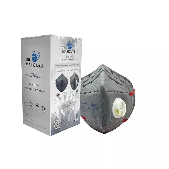 The Mask Lab Face Mask Organic Vapour With Valve C Shape Polypropylene Ear Loop Grey for Industrial Safety & Medical Purpose, TML-OV-V 30 Pcs