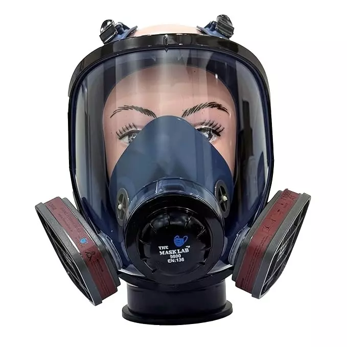 The Mask Lab Full Face Gas Mask Without Air Filters Silicone Head Loop Grey for Industrial Safety & Medical Purpose, TML-9800 1 Pc