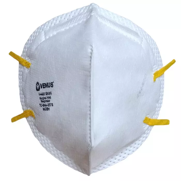 Venus V-4400 SN95 Surgical N95 Respirator Mask Multi-Layer Engineered Fabric Latex-Free Textile Elastic Fold Flat Free Size, 120428201 (Pack of 25)