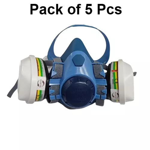udhyogi-half-face-mask-with-8106pr-filter-adjustable-strap-blue-silicon-for-industrial-use-res-protek-9000-pack-of-5-pcs