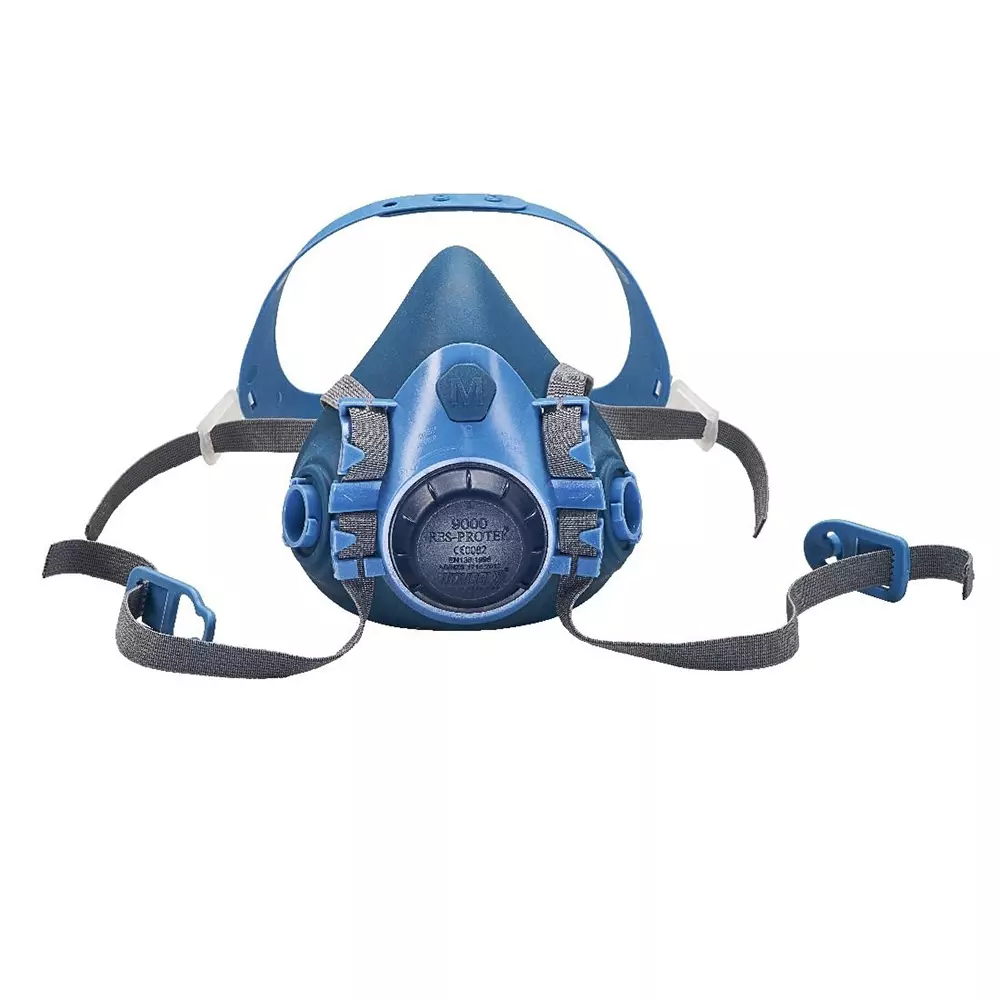 udhyogi-half-face-mask-with-8106pr-filter-adjustable-strap-blue-silicon-for-industrial-use-res-protek-9000-pack-of-5-pcs