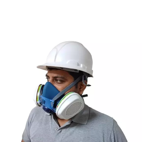udhyogi-half-face-mask-with-8106pr-filter-adjustable-strap-blue-silicon-for-industrial-use-res-protek-9000-pack-of-5-pcs