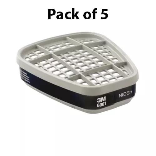 3M Organic Vapor Cartridge for Face Mask Grey, 6001 (Pack of 5)