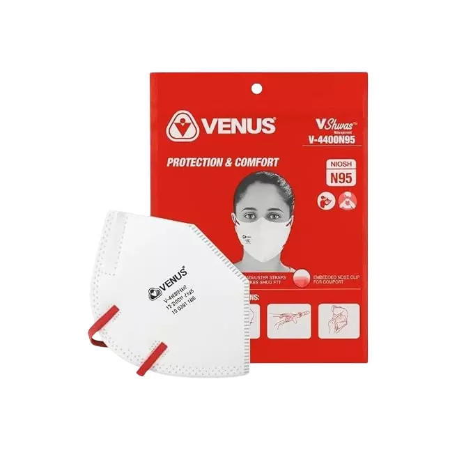Venus V-4400 N95 Fold-Flat Particulate Respirator N95 Electrostatic PP-MB FFP1 S Filter Class White, 130404401 (Pack of 500)