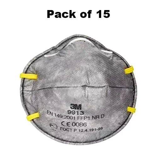 3M Universal Fit Nose Mask Cup-Shaped Free Size Grey for Dust Pollution Protection Use, 9913 (Pack of 15 Pcs)