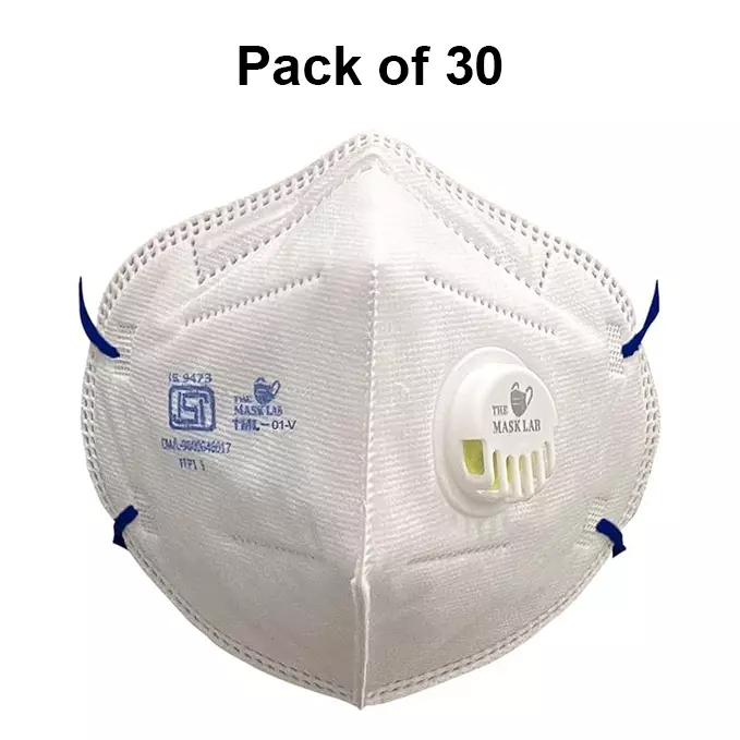 The Mask Lab Face Mask With Valve C Shape Polypropylene Head Loop White for Industrial Safety & Medical Purpose, TML-01-V 30 Pcs