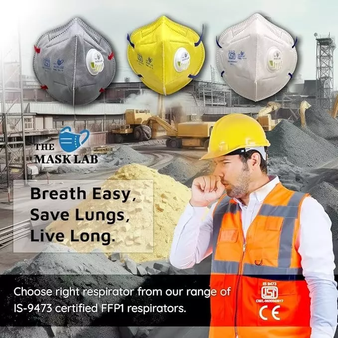 The Mask Lab Face Mask With Valve C Shape Polypropylene Head Loop White for Industrial Safety & Medical Purpose, TML-01-V 30 Pcs