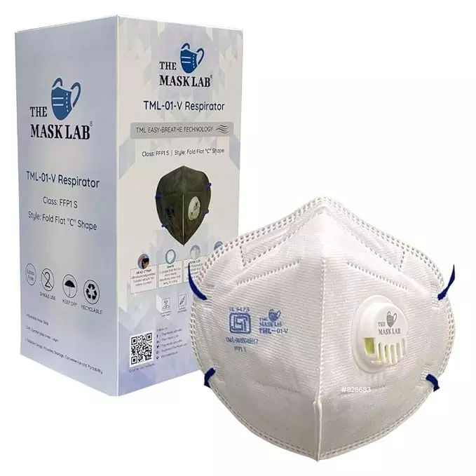 The Mask Lab Face Mask With Valve C Shape Polypropylene Head Loop White for Industrial Safety & Medical Purpose, TML-01-V 30 Pcs