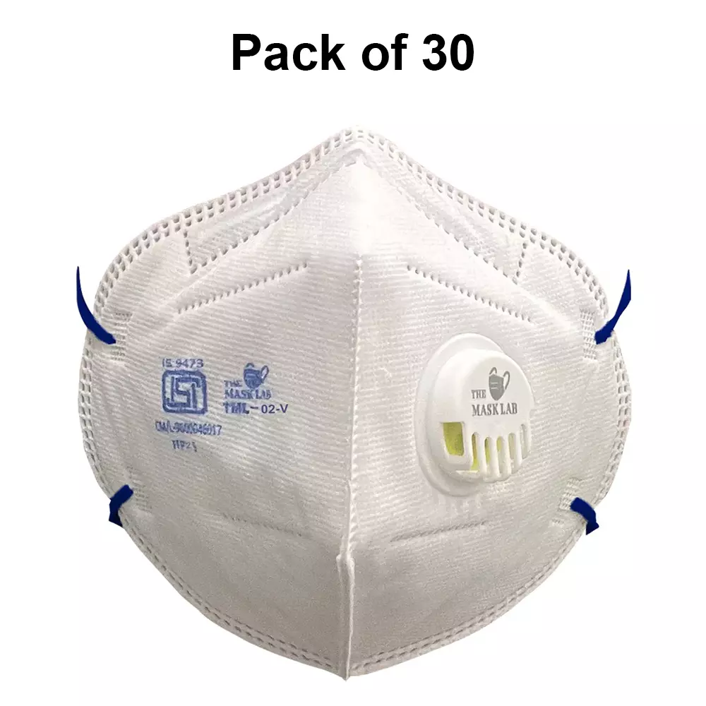 The Mask Lab Face Mask With Valve C Shape Polypropylene Head Loop White for Industrial Safety & Medical Purpose, TML-02-V 30 Pcs