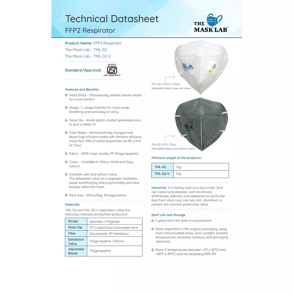 The Mask Lab Face Mask With Valve C Shape Polypropylene Head Loop White for Industrial Safety & Medical Purpose, TML-02-V 30 Pcs