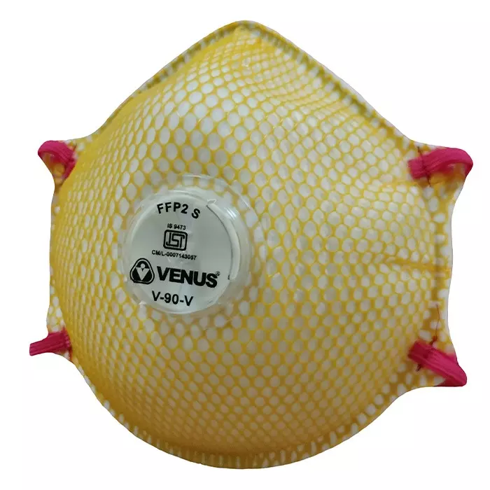 Venus Convex Mesh Style Safety Face Mask Free Size Yellow Color, V-90 (Pack of 10)