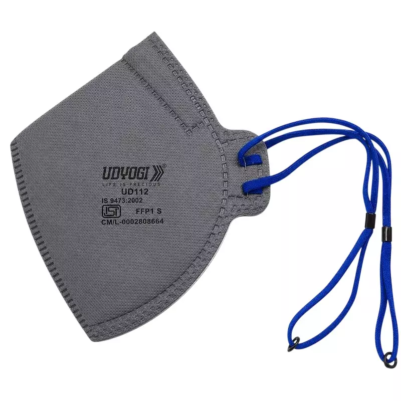 Udyogi Flat Fold Disposable Respirator Mask Grey ≥80% Filtration Efficiency Adjustable Nose Clip for Warehouse, Construction Area, UD112 (Pack of 100 Pcs)