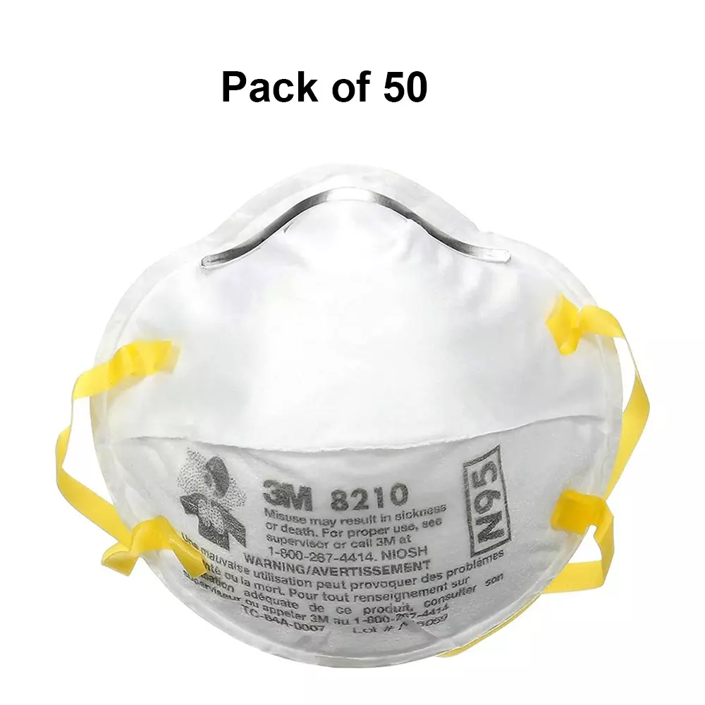 3M Universal Fit Nose Mask Cup-Shaped Free Size White for Dust Pollution Protection Use, 8210 (Pack of 50 Pcs)