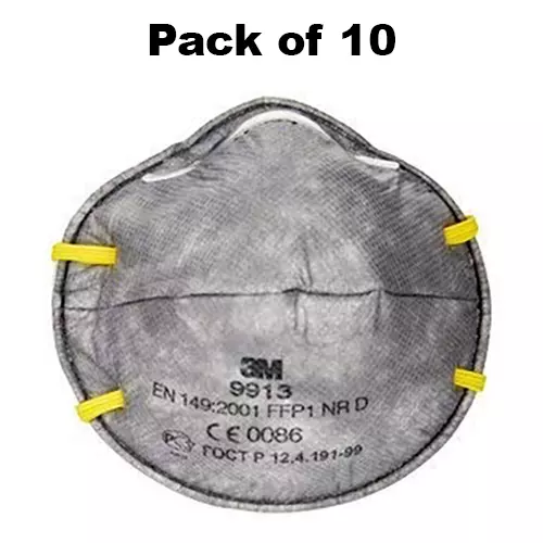 3M Universal Fit Nose Mask Cup-Shaped Free Size Grey for Dust Pollution Protection Use, 9913 (Pack of 10 Pcs)
