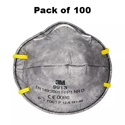 3M Universal Fit Nose Mask Cup-Shaped Free Size Grey for Dust Pollution Protection Use, 9913 (Pack of 100 Pcs)