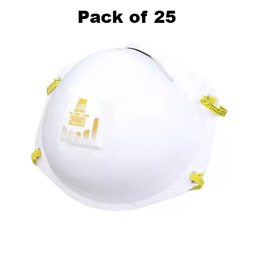 3M Universal Fit Nose Mask Cup-Shaped Standard Size White Braided Elastic for Dust Pollution Protection Use, 8511 (Pack of 25 Pcs)