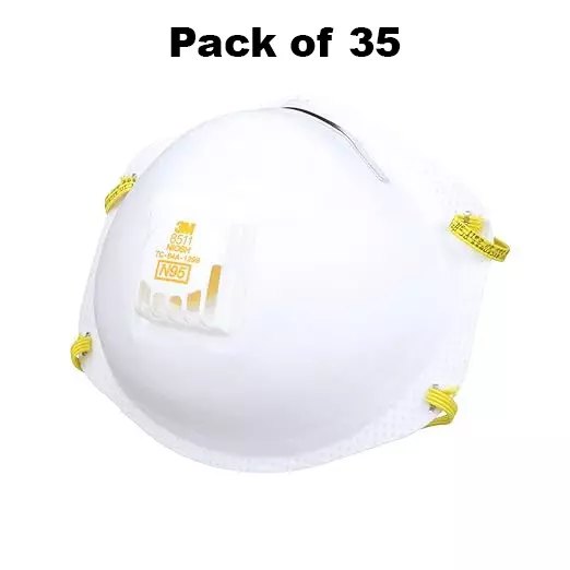 3M Universal Fit Nose Mask Cup-Shaped Standard Size White Braided Elastic for Dust Pollution Protection Use, 8511 (Pack of 35 Pcs)