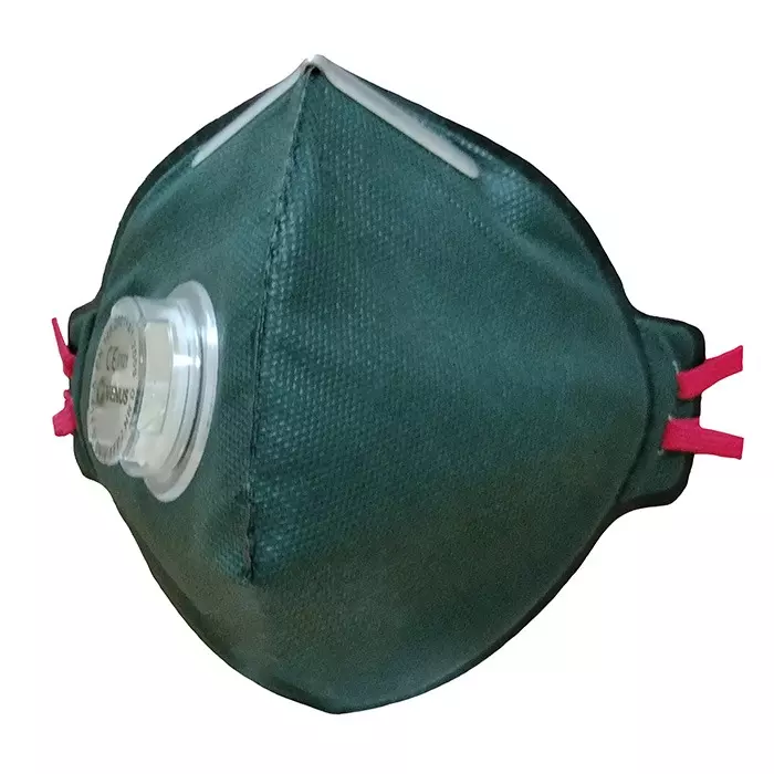 Venus FFP2 NR D Universal Fit Nose Mask with Volv Embedded Aluminium Nose Clip Flat Fold Green for Pollution Dust Protection Use, V-414 (Pack of 120 Pcs)