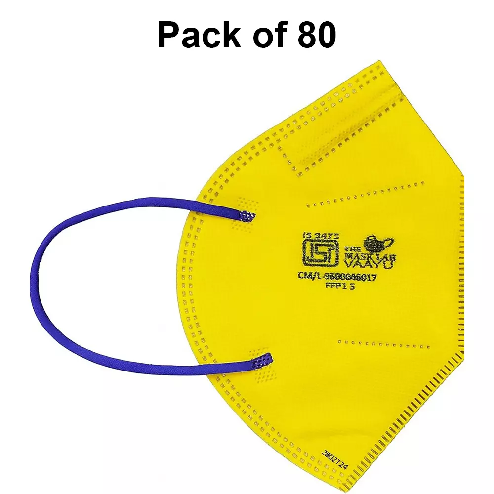 The Mask Lab Face Mask C Shape Polypropylene Ear Loop Yellow for Industrial Safety & Medical Purpose, VAAYU 80 Pcs