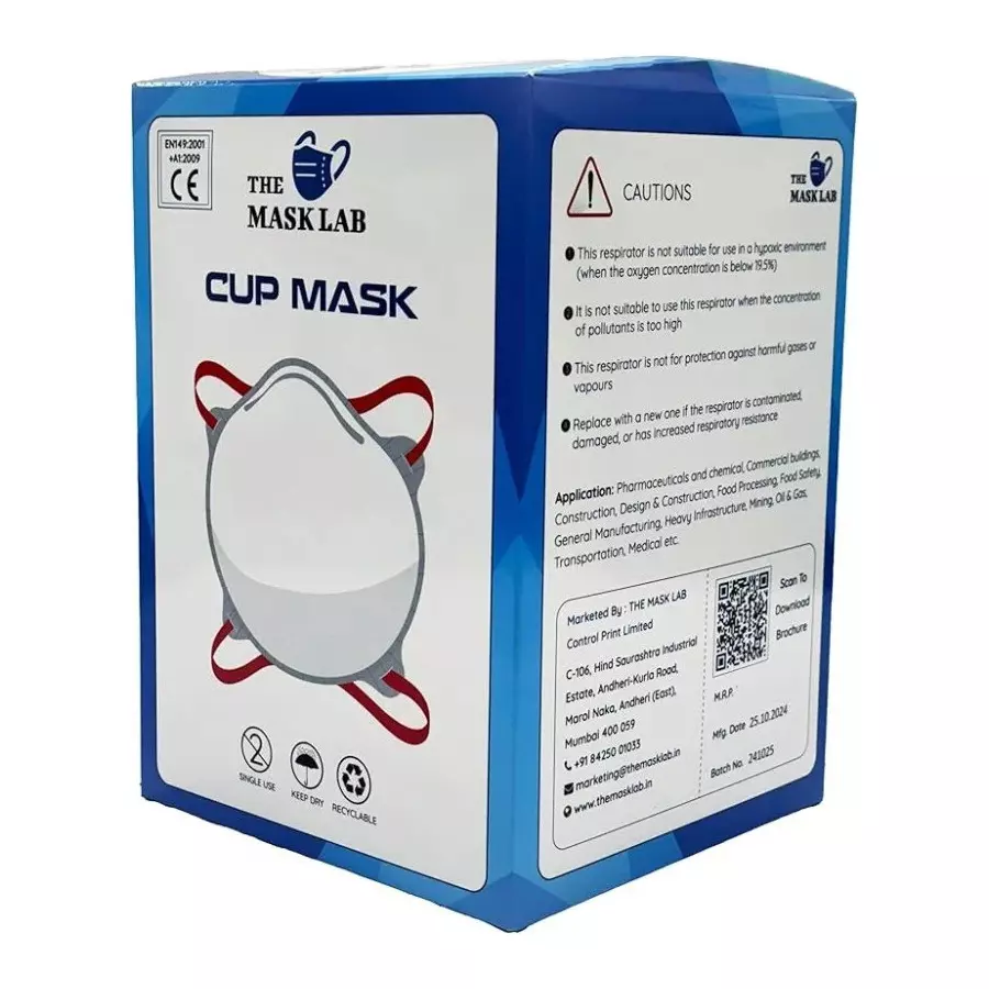 The Mask Lab FFP1 Mask Cup White Ergonomic Cup Design for Viral Infections, P821 (Pack of 20 Pcs)