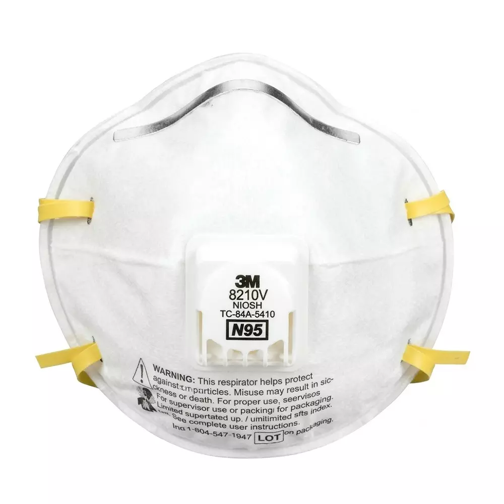 3M Particulate Respirator Mask N-95 Filter Class Cup-Shaped Free Size White Flat Fold for Industrial Use, 8210V (Pack of 20 Pcs)