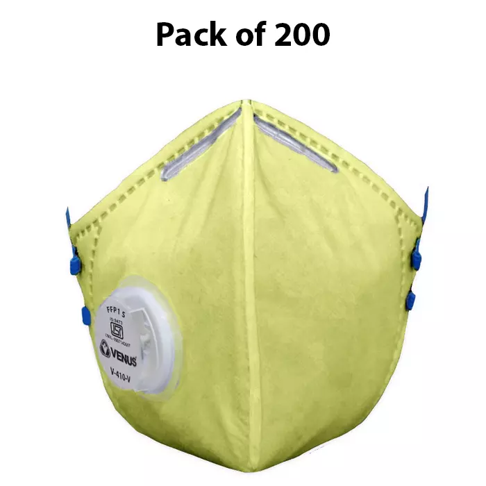Venus V-410 V Fold-Flat Particulate Respirator Polyester/Polypropylene FFP1 S Filter Class Yellow, 110497601 (Pack of 200)