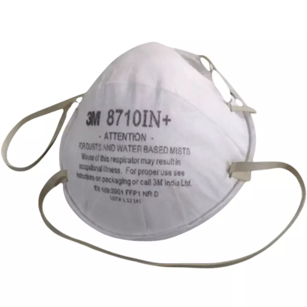 3M Universal Fit Nose Mask Cup-Shaped Free Size White for Dust Pollution Protection Use, 8710 IN Plus (Pack of 60 Pcs)
