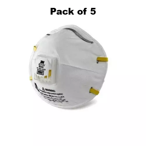 3M Universal Fit N-95 Nose Mask with Volv Cup-Shaped Standard Size White Polyisoprene for Dust Pollution Protection Use, 8210 (Pack of 5 Pcs)