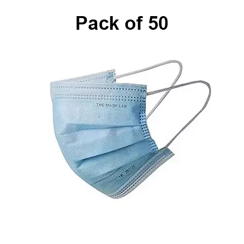 The Mask Lab Surgical Face Mask Ultrasonic C Shape Ear Loop Blue for Industrial Safety & Medical Purpose, ASTM F2100-11 50 Pcs