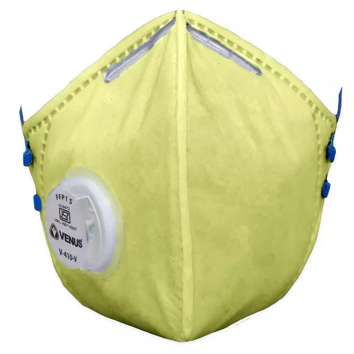 Venus Fold Flat Safety Face Mask Free Size Yellow Color, V-410 (Pack of 50)