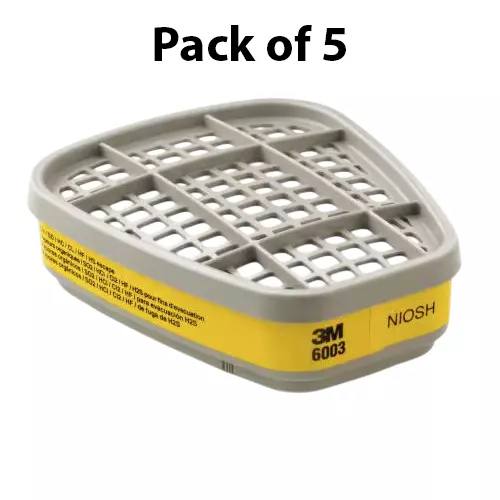 3M Organic Vapor/Acid Gas Cartridge for Face Mask Grey, 6003 (Pack of 5)