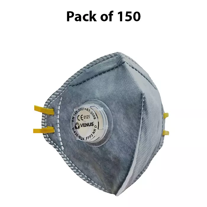 Venus V-430 SLV Fold-Flat Particulate Respirator Electrostatic PP-MB FFP3 NR D Filter Class Grey, 110496601 (Pack of 150)